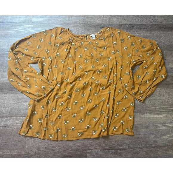 Sonoma Womens Top Size XL Yellow Floral Long Sleeve N8 - Picture 1 of 9